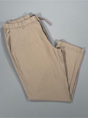 Uniqlo Linen Cotton Blend Pants Mens XL Beige Drawstring Elastic Waist Casual